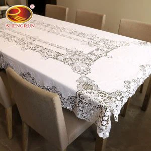 مفرش مائدة من نسيج القطن بتصميم عنب ممتص للصدمات مع دانتيل مطرز